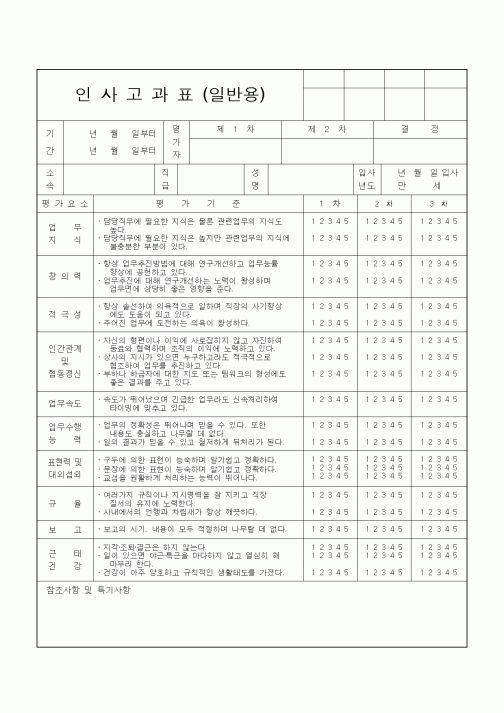 (기타)인사고과표(일반용)