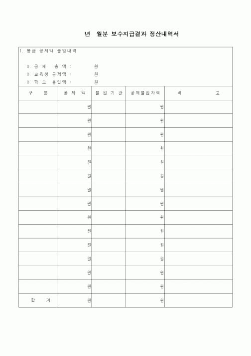 (경리)보수지급결과 정산내역서
