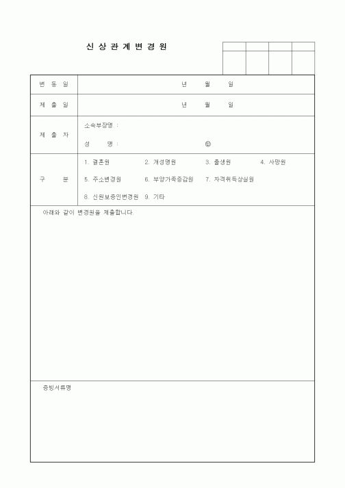 (인사/노무)신상관계변경원