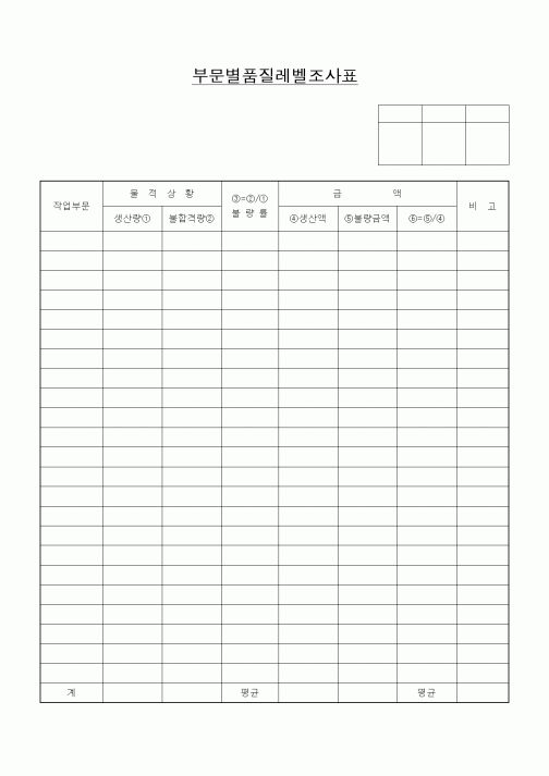 (기타)부문별품질레벨조사표
