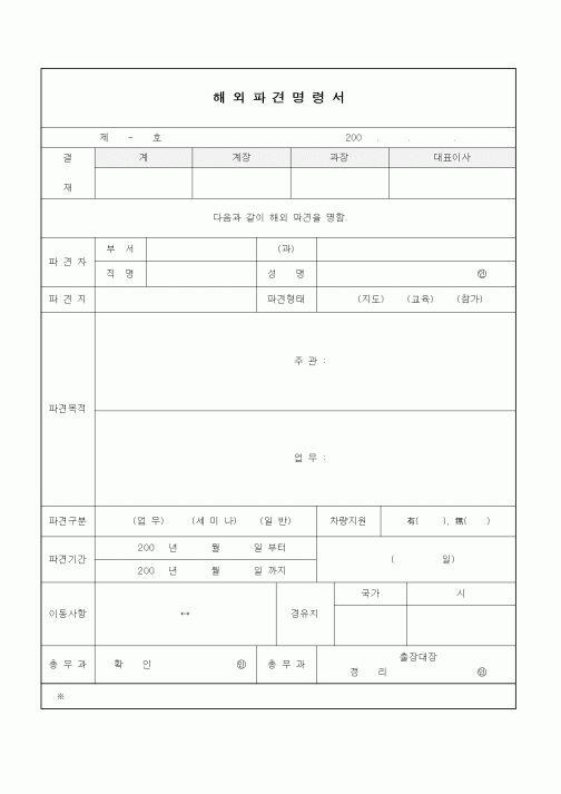 (인사/노무)해외파견명령서