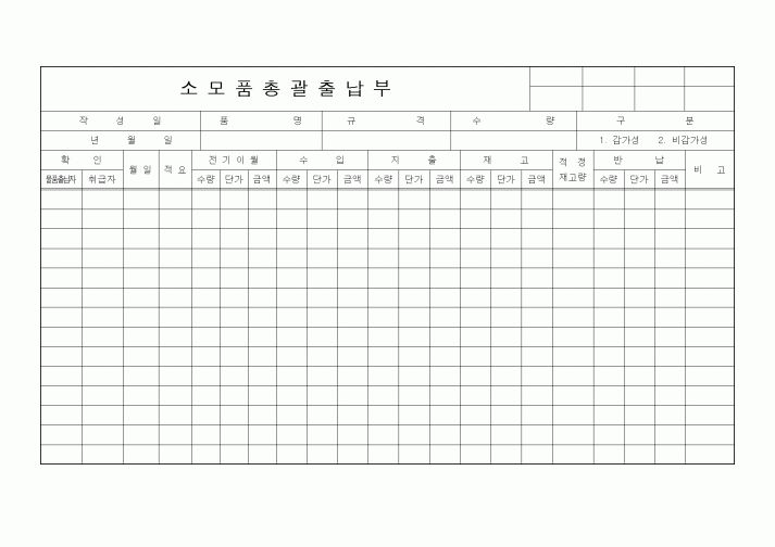(생산/관리)소모품총괄출납부