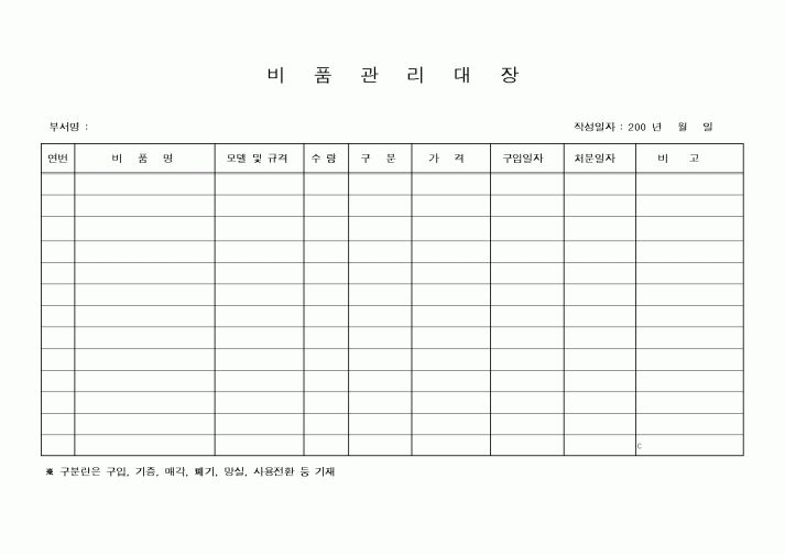 (인사/노무)비 품 관 리 대 장