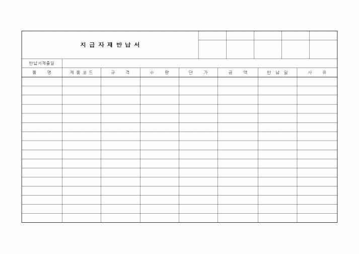 (생산/관리)지급자재반납서