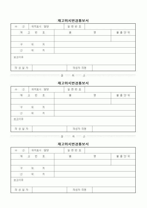 (생산/관리)재고위치변경통보서