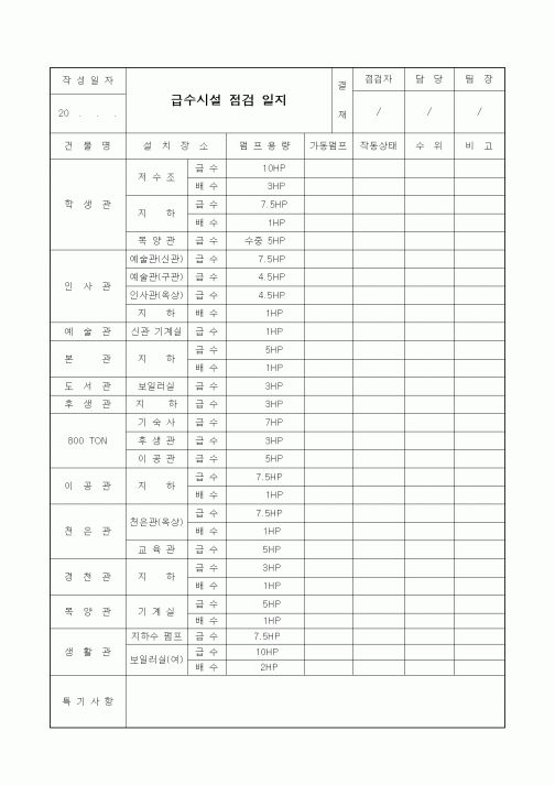 (기타)급수시설 점검 일지