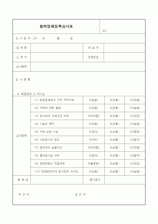 (기타)협력업체등록심사표1