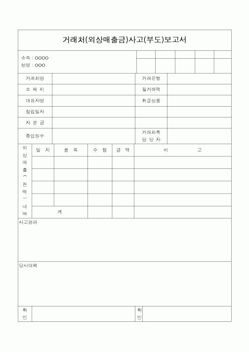 (기타)거래처(외상매출금)사고(부도)보고서
