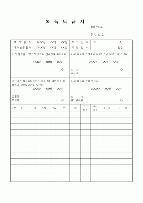 (생산/관리)물품납품서