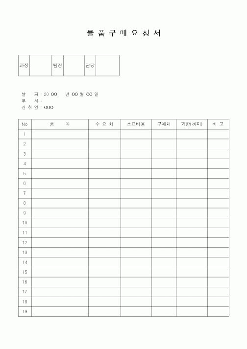 (구매/외주서식)물품구매요청서1