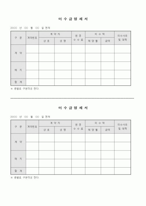 (판매/영업)미수금명세서
