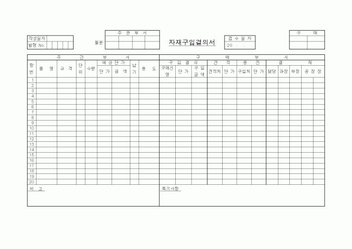 (생산/관리)자재구입결의서