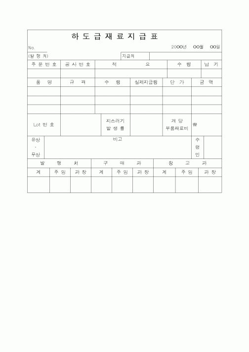 (하도급관리)하도급재료지급표