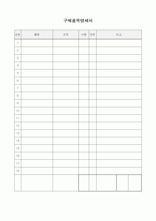 (계약서/견적서)구매품목명세서