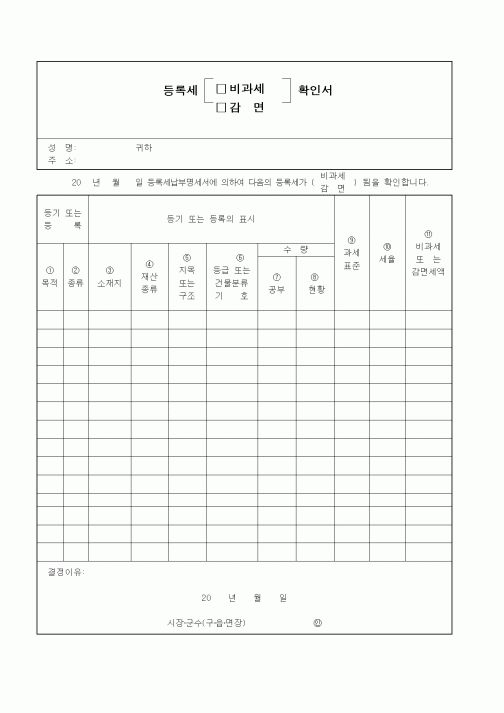 (기타)등록세확인서