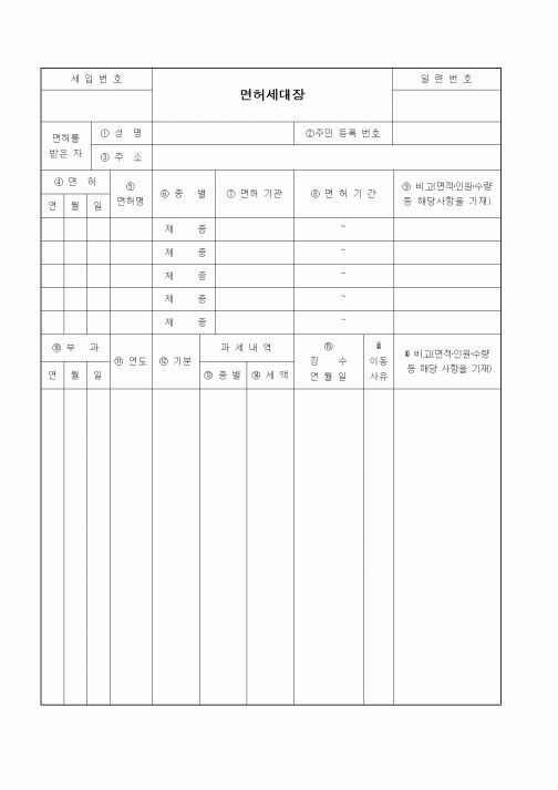 (기타)면허세대장