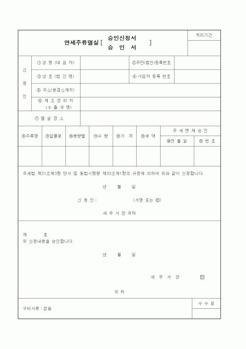 (기타)면세주류멸실신청서