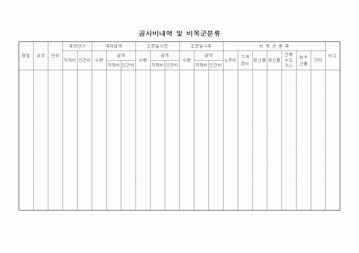 (공사예산/실행)공사비내역 및 비목군분류3