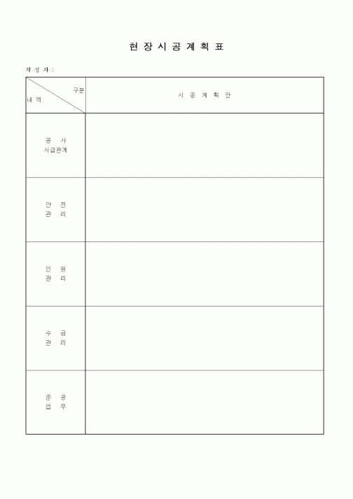 (시공계획)현장시공계획표
