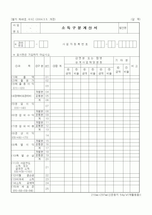 (기타)소득구분계산서