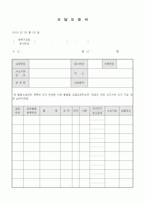 (구매/외주서식)조달요청서