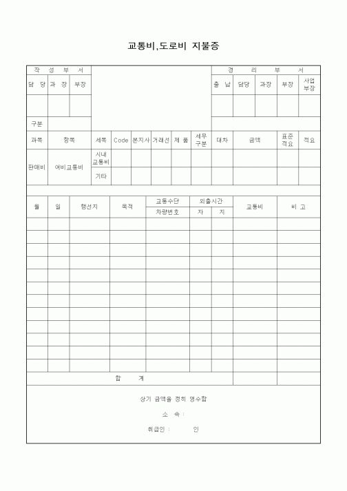 (총무)교통비,도로비 지불증
