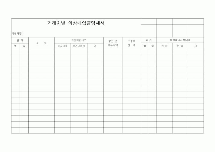 (은행/금융)거래처별 외상매입금명세서