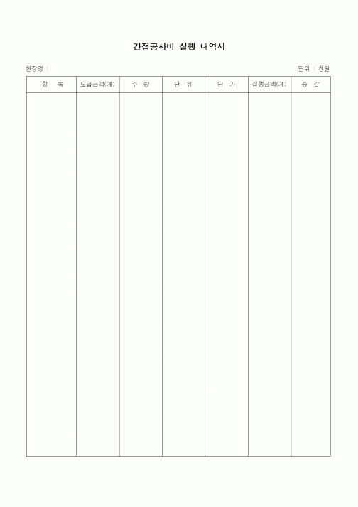 (예산관리)간접공사비 실행 내역서