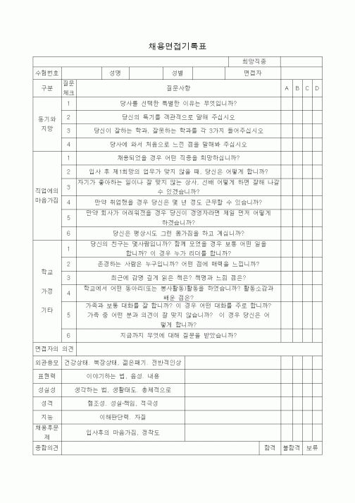 (기타)채용면접기록표1