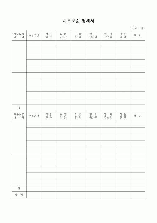 (총무)채무보증 명세서