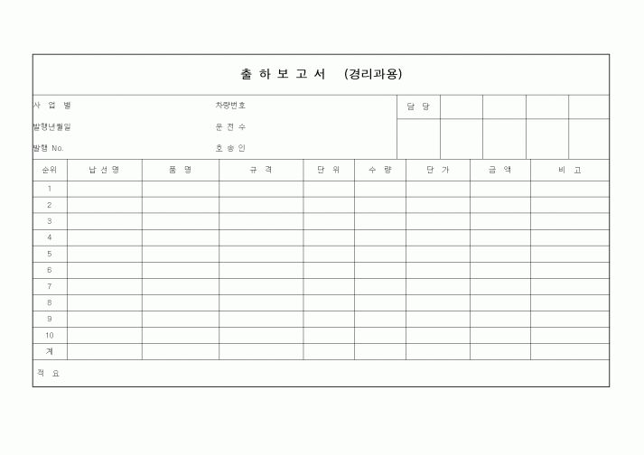 (총무)출하보고서(경리과용)