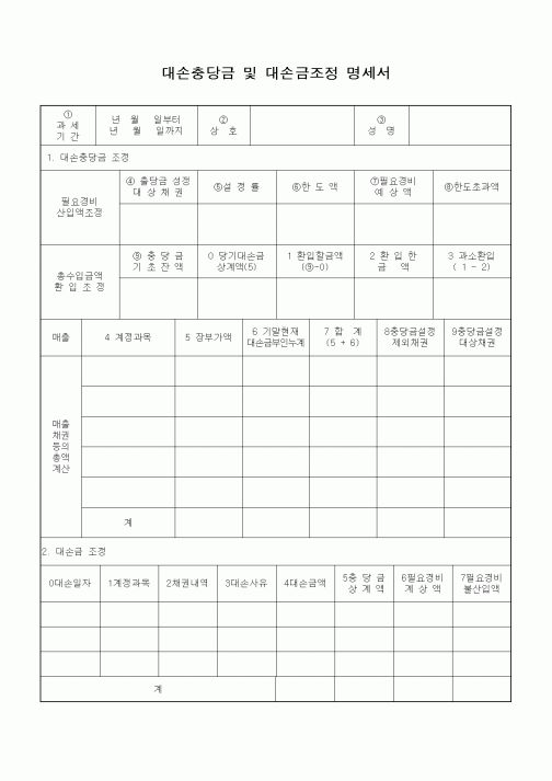(세무/회계)대손충당금 및 대손금조정 명세서
