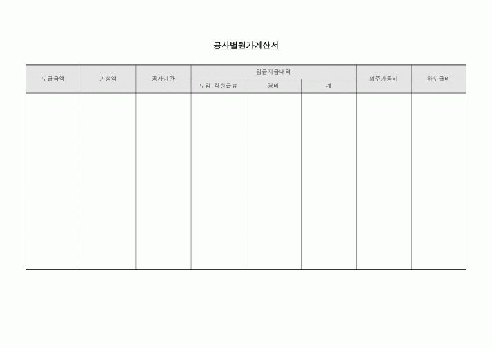 (예산관리)공사별원가계산서