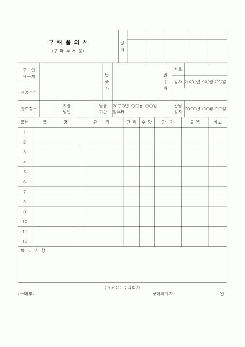 (구매/외주서식)구매품의서(구매부서용)