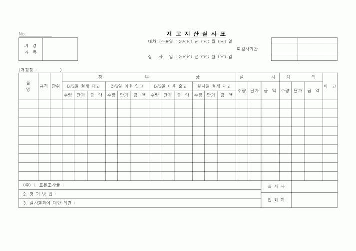 (생산/관리)재고자산실사표