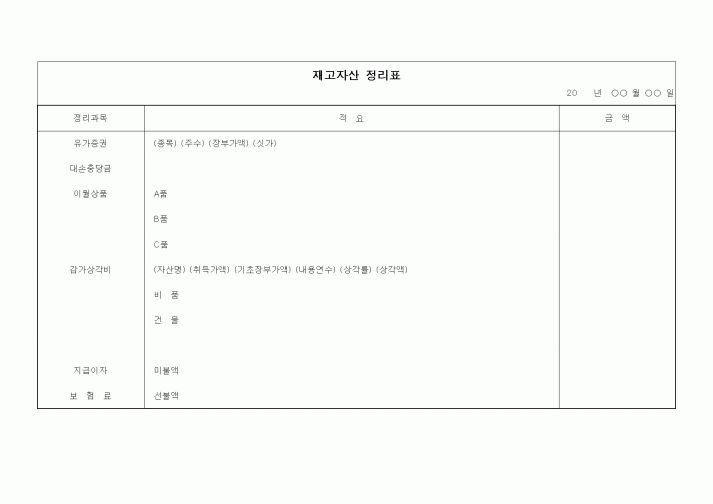 (생산/관리)재고자산 정리표