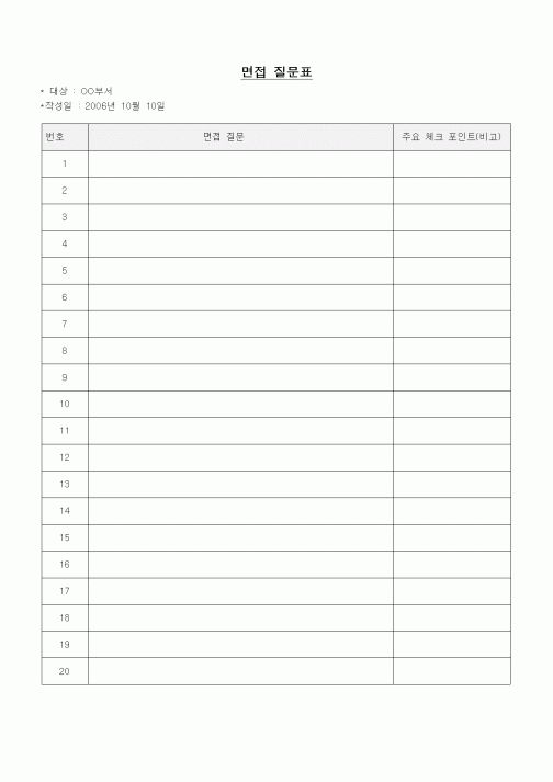 (인사/노무)면접 질문표