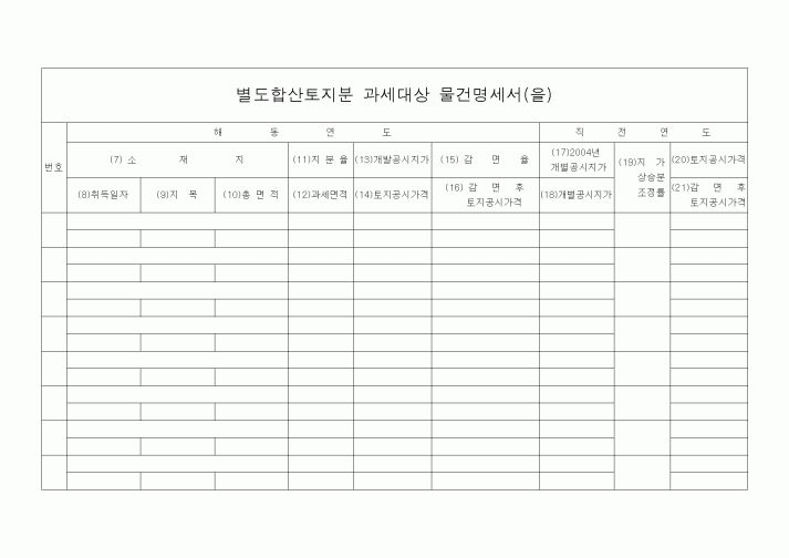 (기타)별도합산토지분 과세대상 물건명세서(을)