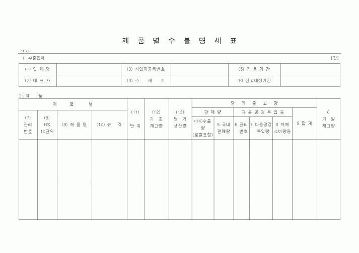 (기타)제품별수불명세표