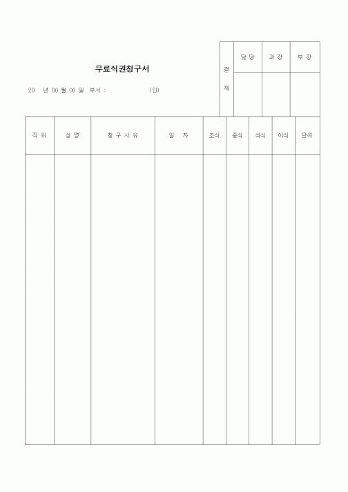 (인사/노무)무료식권청구서