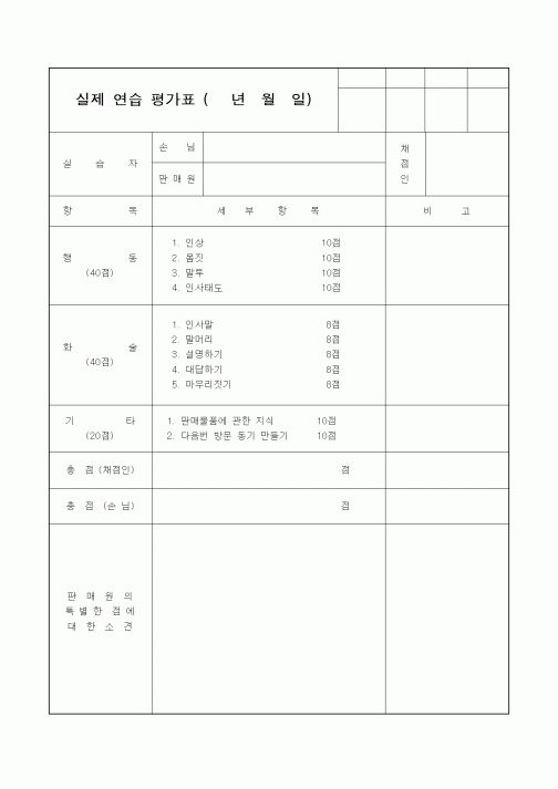 (판매/영업)실제 연습 평가표
