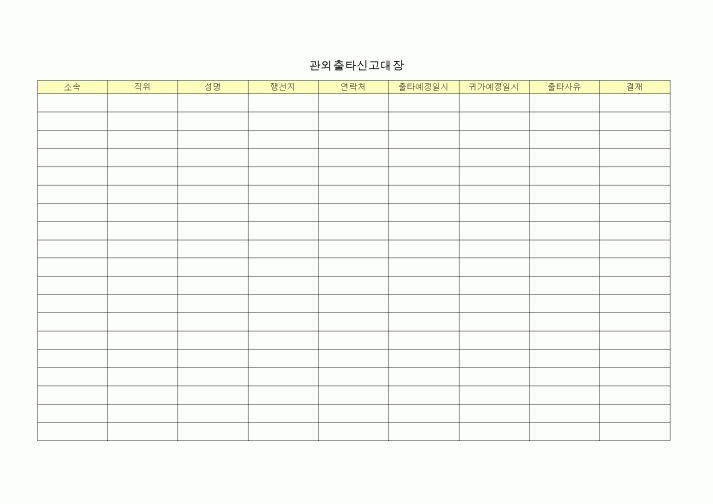 (총무)관외출타신고대장