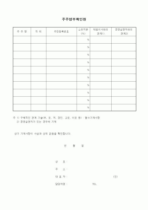(경영)주주명부확인원