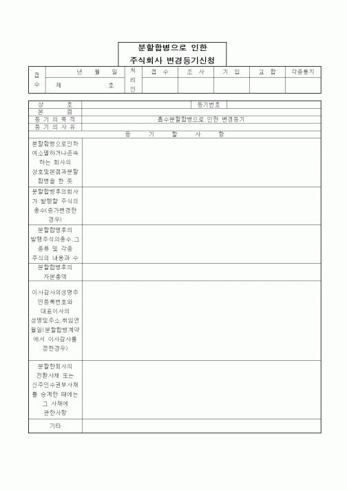 (경영)분할합병으로 인한 주식회사 변경등기신청