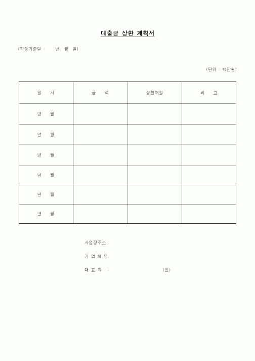 (경영)대출금 상환 계획서