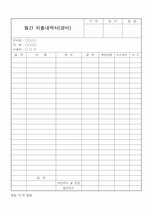 (경리)월간 지출내역서(경비)
