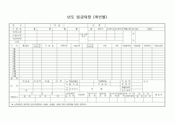 (경리)년도 임금대장(개인별)
