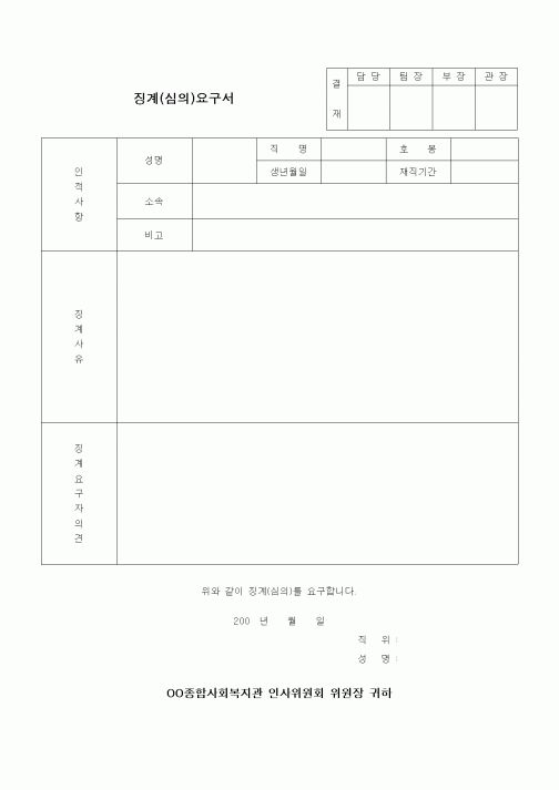 (경영)징계(심의)요구서