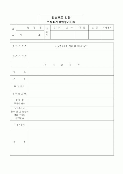 (경영)합병으로인한주식회사설립등기(신설합병시 신설회사의 경우)