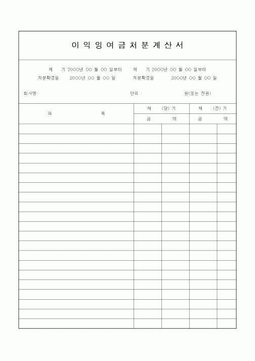 (경리)이익잉여금처분계산서1